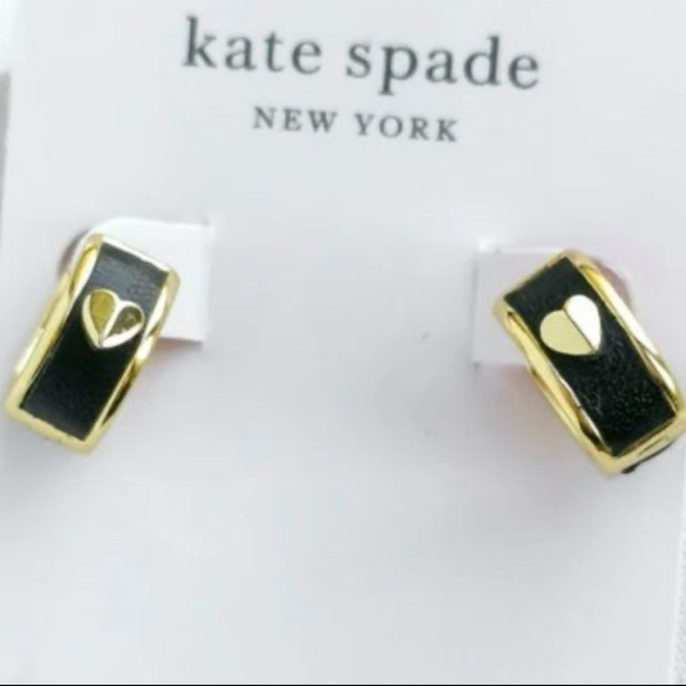 KATE SPADE Black Leather Heartful Huggies - Picture 4 of 5